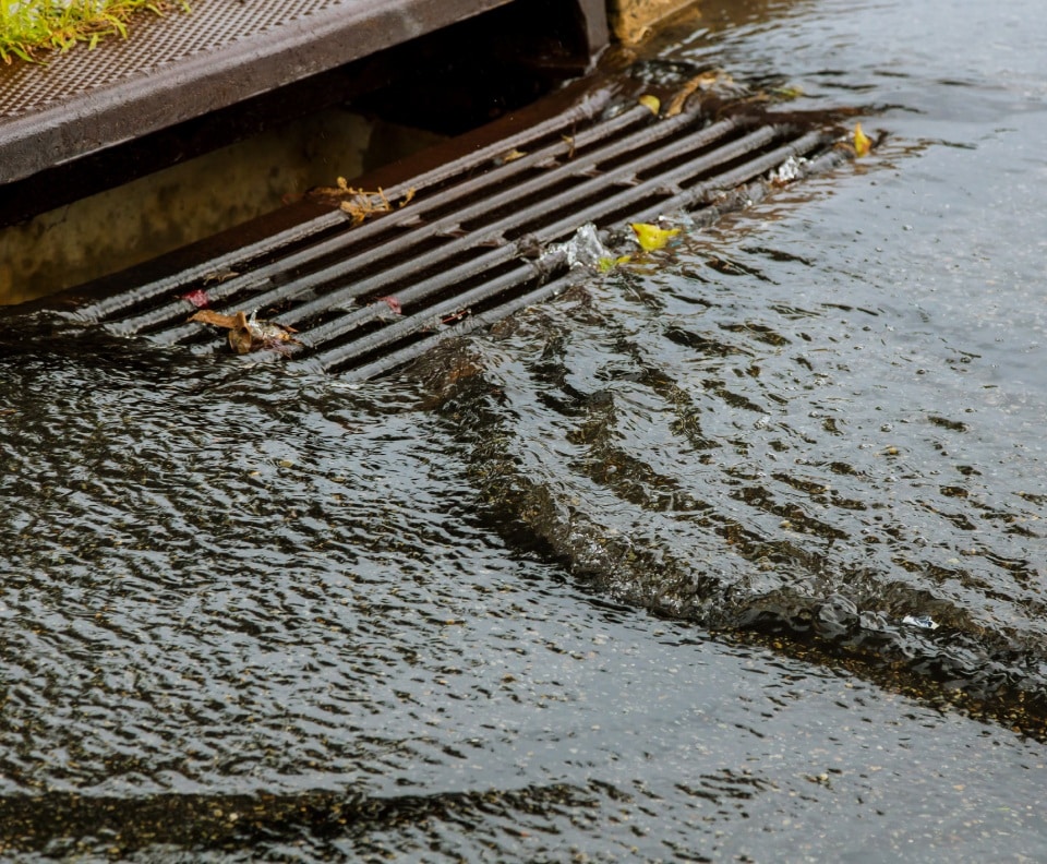 Water gushing from a storm drain after heavy rain in Hawke’s Bay