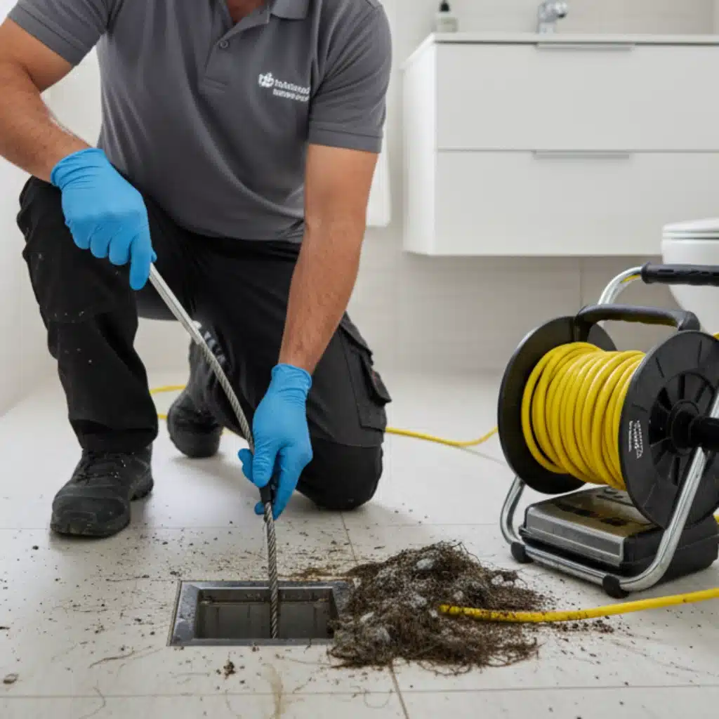 removing hair and debris from internal floor drain in napier