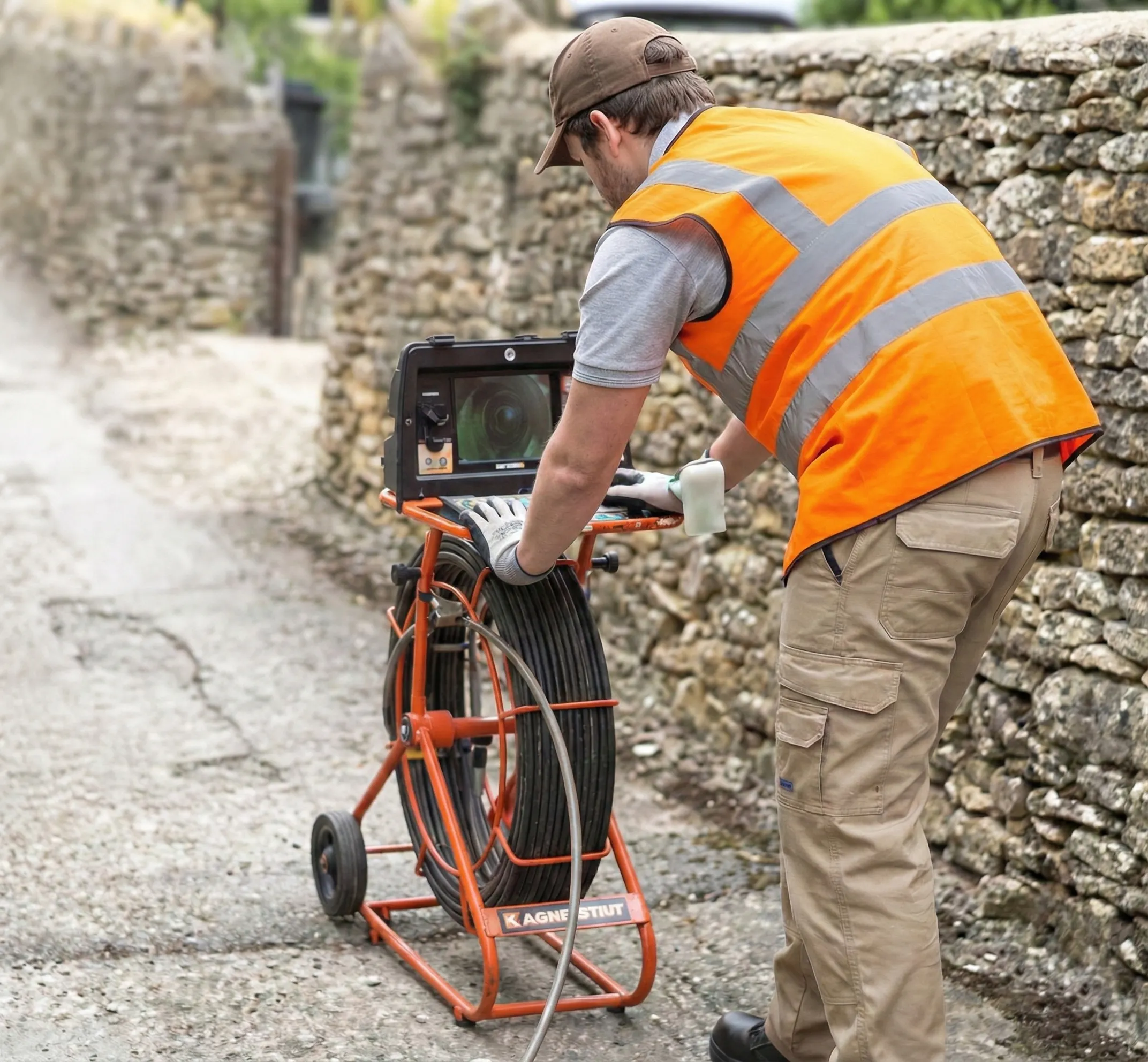 only drains team doing cctv drain inspection